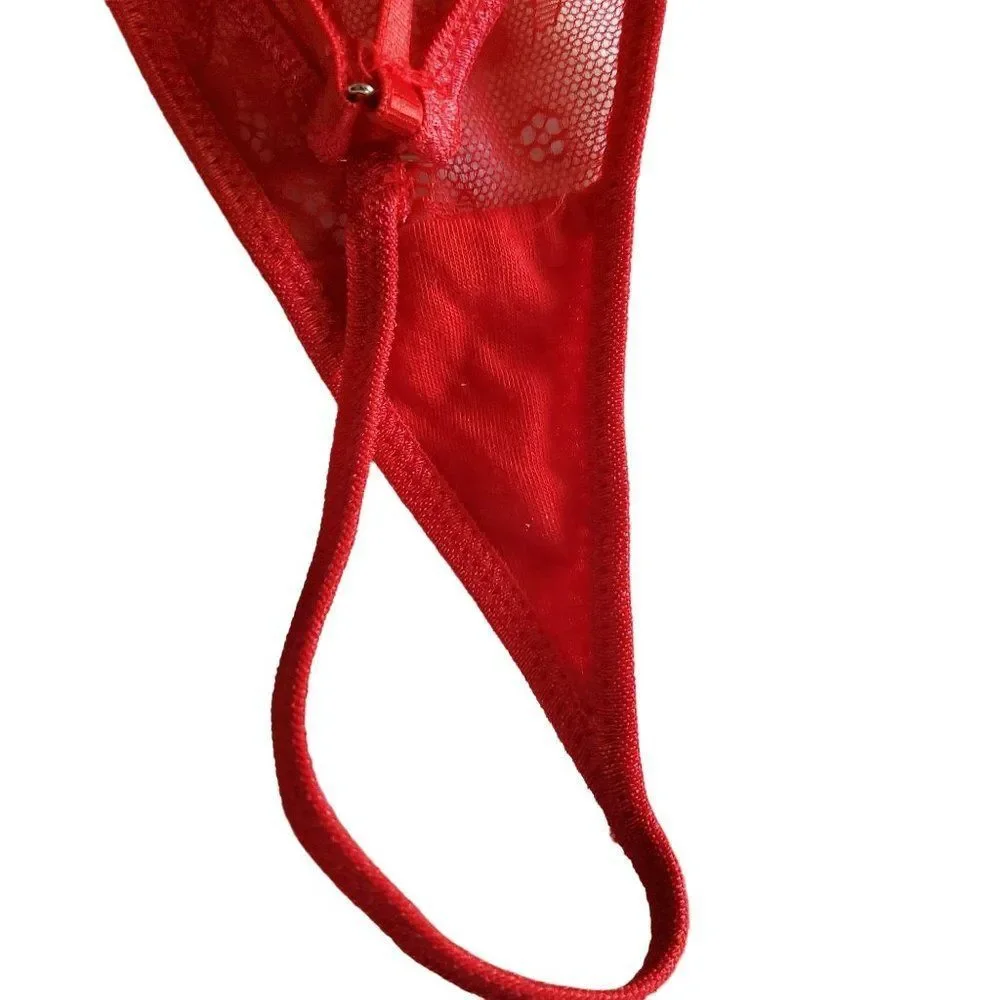 Body Rage Womens Lingerie Red L Padded Underwire Thong Sexy Studded